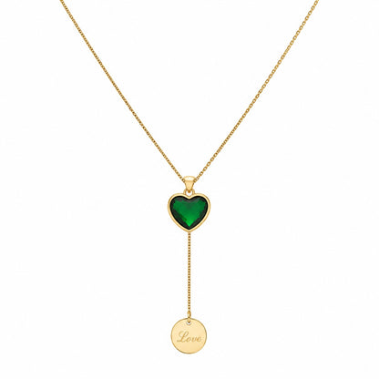 Colier ROXE Golden Love Drop cu inimă verde smarald și pandantiv gravat, design elegant, 45 cm