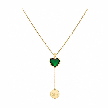 Colier ROXE Golden Love Drop cu inimă verde smarald și pandantiv gravat, design elegant, 45 cm