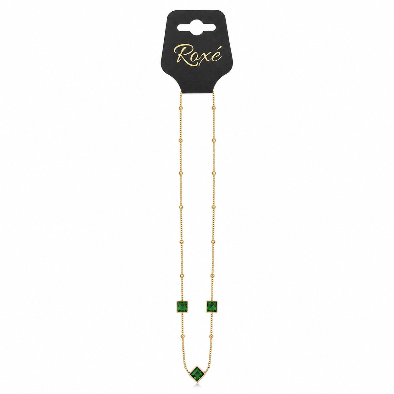 Colier ROXE Luxury Golden Chain cu pietre verzi smarald, design elegant, 45 cm