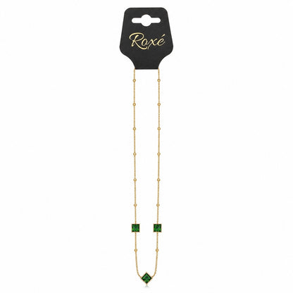 Colier ROXE Luxury Golden Chain cu pietre verzi smarald, design elegant, 45 cm