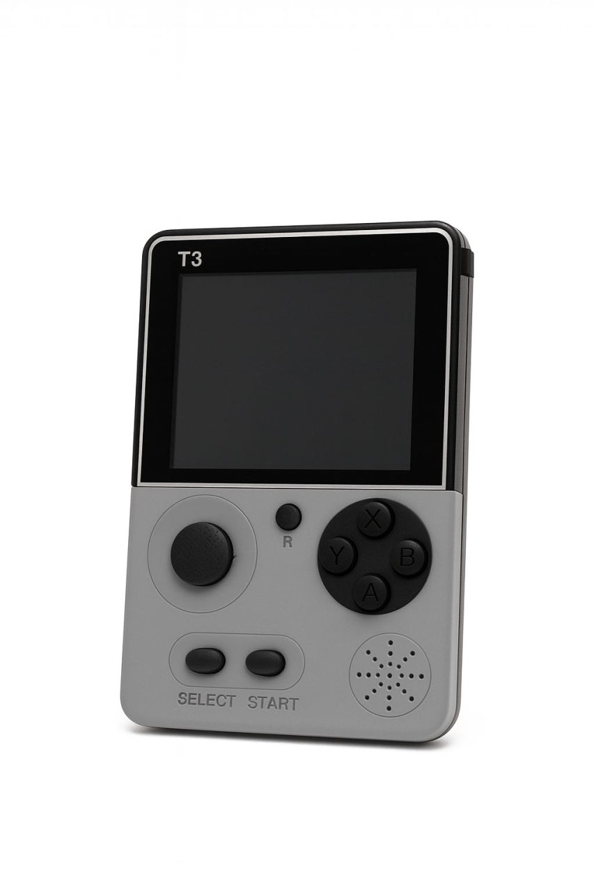Consola jocuri portabila T3 Retro, 500 in 1, ecran 3.5 inch, jocuri clasice 13.5x9.5x5cm, Ivory white