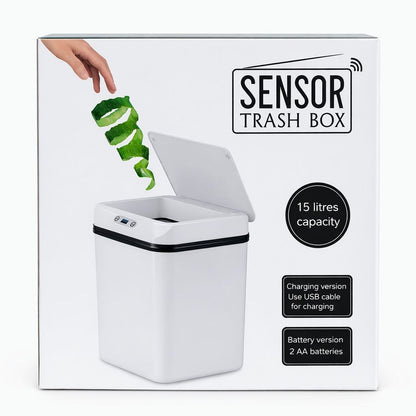 Coș de gunoi cu senzor, 15 litri, plastic, alb, deschidere automată