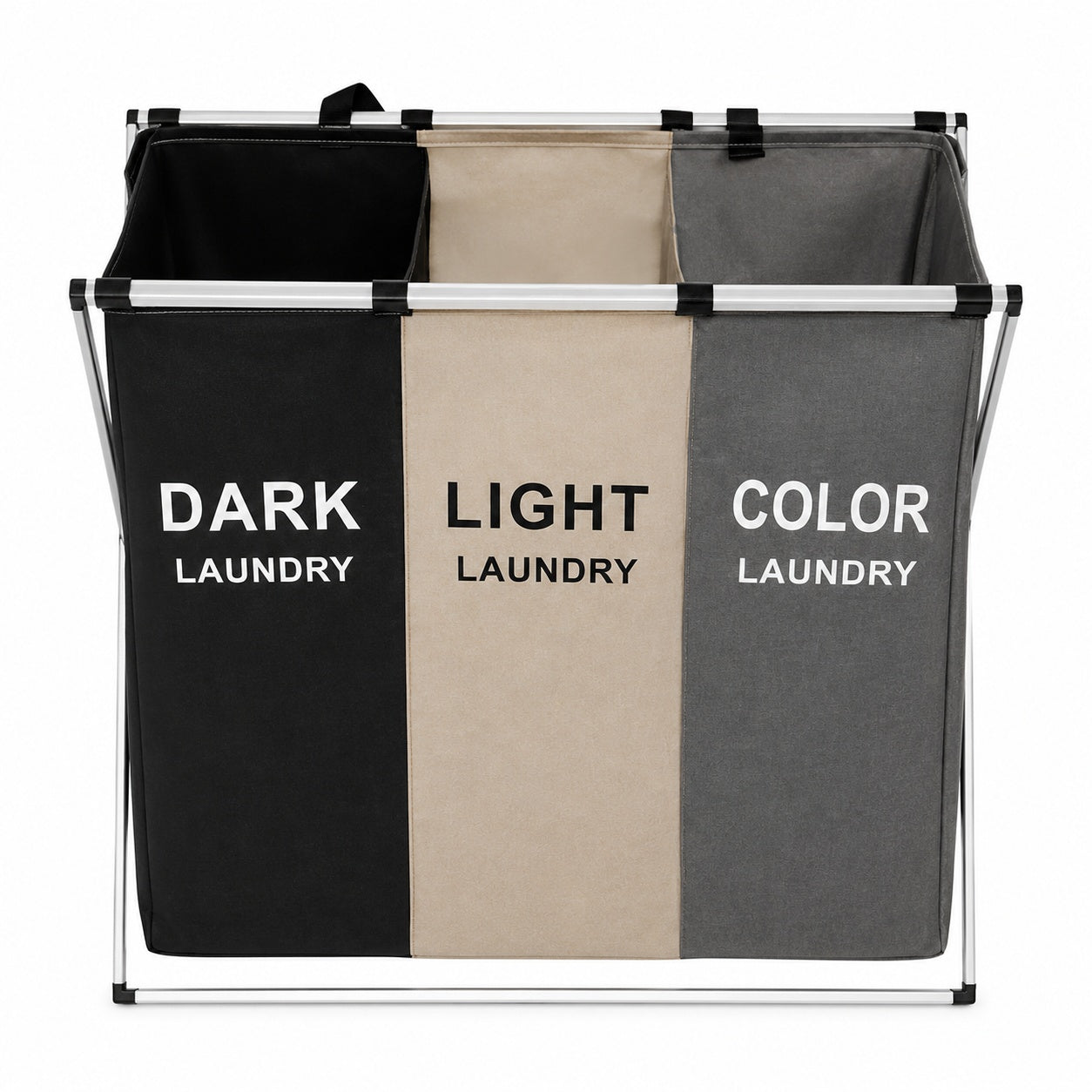 Cos de rufe pliabil cu 3 compartimente pentru sortare haine Dark Light Color