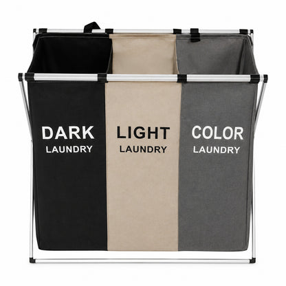 Cos de rufe pliabil cu 3 compartimente pentru sortare haine Dark Light Color