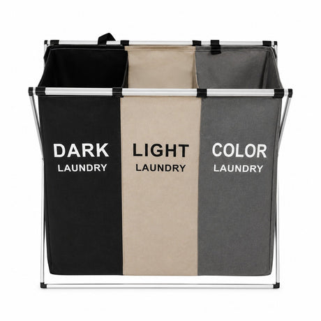Cos de rufe pliabil cu 3 compartimente pentru sortare haine Dark Light Color