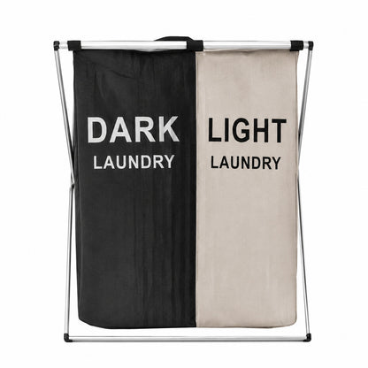 Cos dublu pentru rufe DARK LIGHT, pliabil, compartimentare haine, cadru metalic