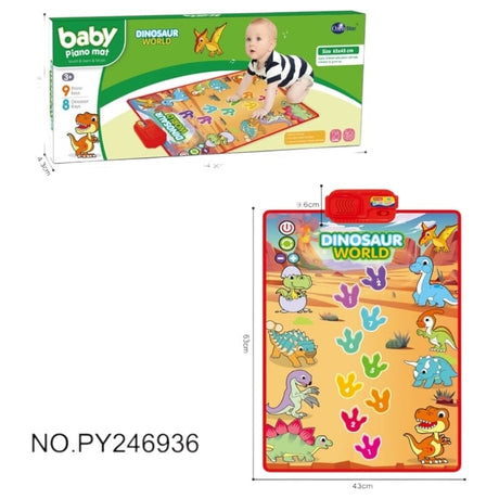 Covoraș muzical interactiv pentru copii cu dinozauri, plastic, sunete și lumini, 69x43 cm