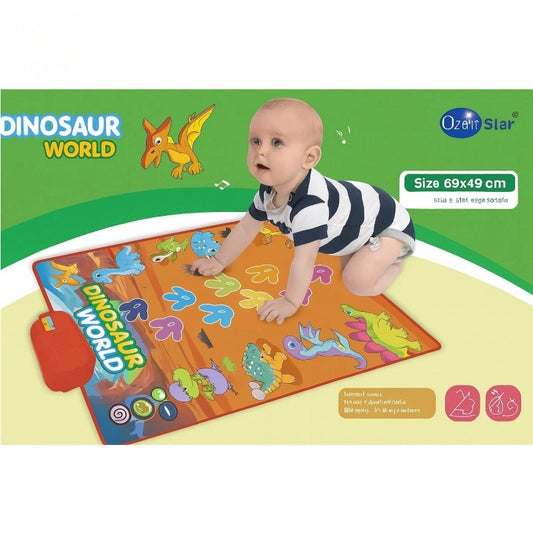 Covoraș muzical interactiv pentru copii cu dinozauri, plastic, sunete și lumini, 69x43 cm