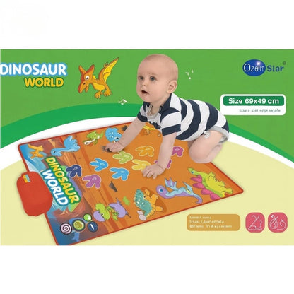 Covoraș muzical interactiv pentru copii cu dinozauri, plastic, sunete și lumini, 69x43 cm