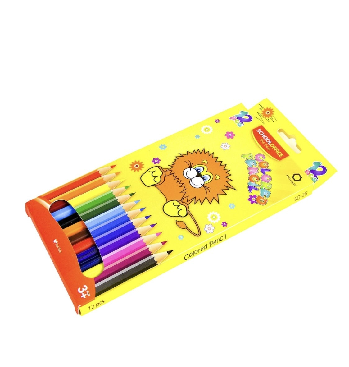 Creioane colorate lungi School Office, 12 culori , ideale pentru scoala si activitati creative,