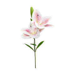 Crin artificial alb cu accente discrete roz, 2 flori si boboc pe fir unic 63 cm