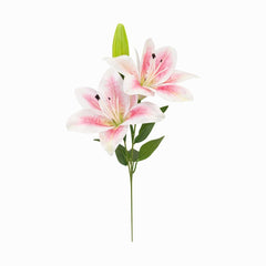 Crin artificial alb cu roz elegant, 2 flori si boboc pe fir unic 63 cm