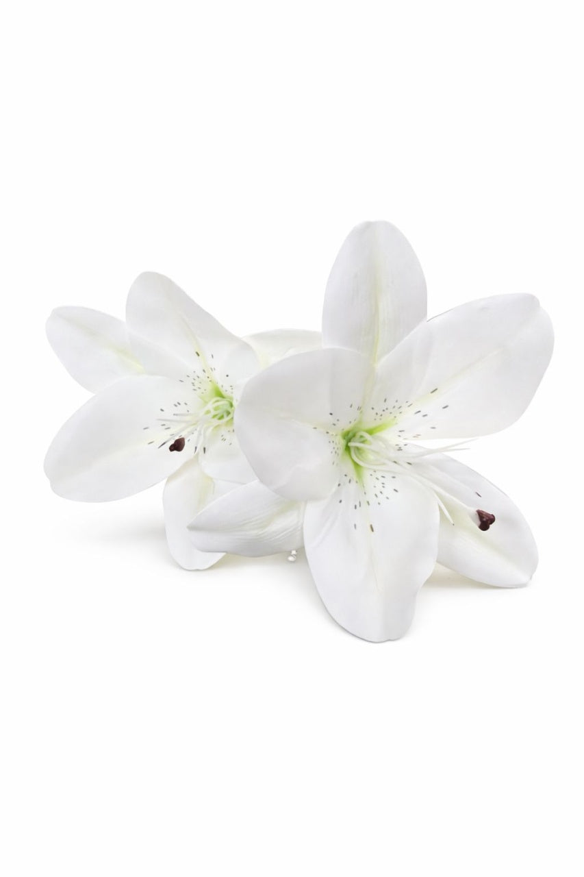 Crin artificial alb elegant cu 2 flori si boboc decorativ pe fir unic 63 cm