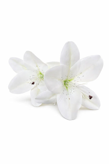 Crin artificial alb elegant cu 2 flori si boboc decorativ pe fir unic 63 cm