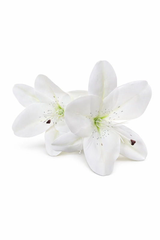 Crin artificial alb elegant cu 2 flori si boboc decorativ pe fir unic 63 cm