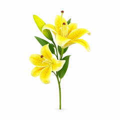 Crin artificial galben intens cu 2 flori si boboc aspect natural elegant 35 cm