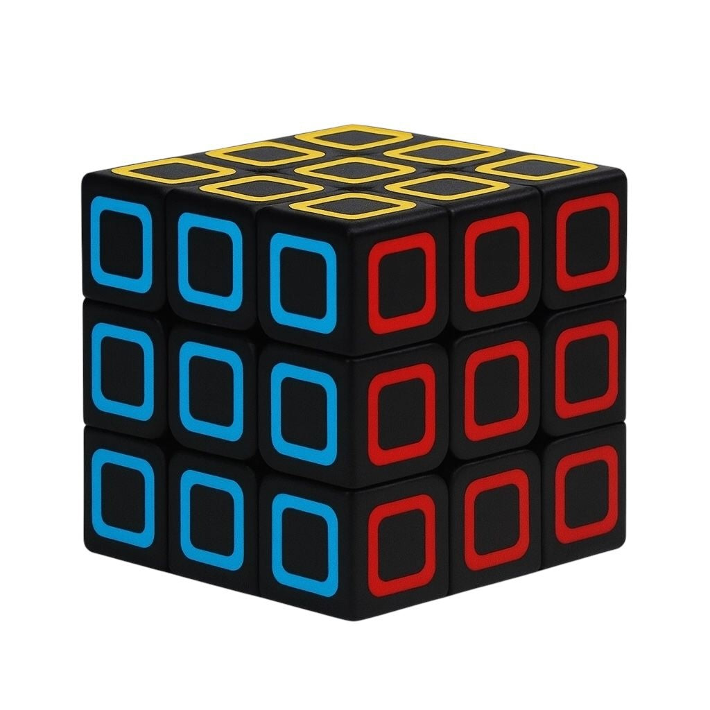 Cub 3x3 Puzzle Antistres cu Piese Negre si Contur Colorat , Vitez si Logica