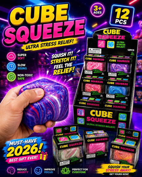 Cub Antistres Squishy Marble, Jucarie Senzoriala Moale, Elastica, Model Colorat