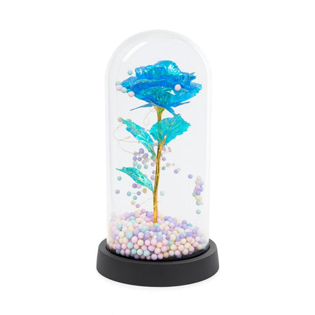 Cupola decorativa cu trandafir acrilic albastru, bile pastel si lumini LED, 22x11 cm