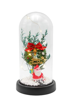 Cupola transparenta cu lumini model cu brad, fundita si figurina Mos Craciun , model luminos Merry Christmas, 22x11x11cm