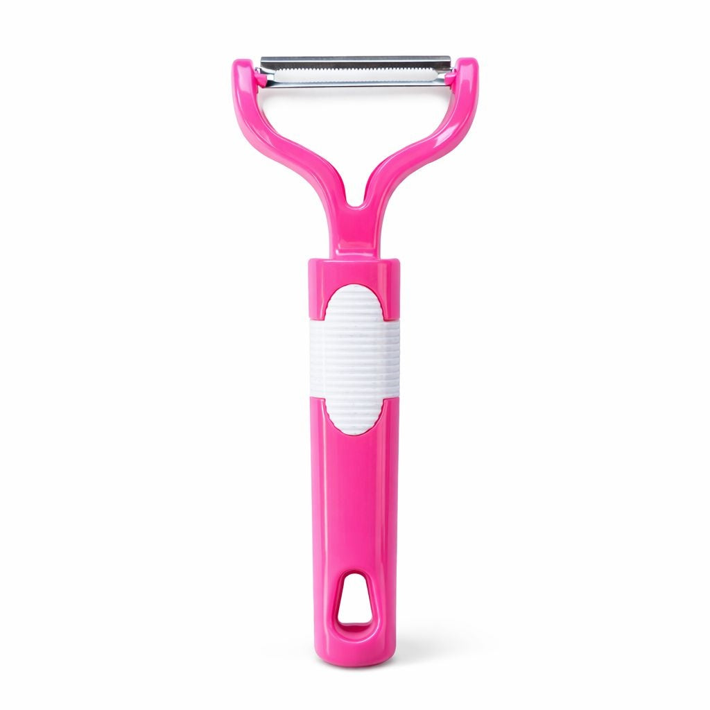 Curatator legume si fructe YIBOO roz, decojitor inox multifunctional cu maner ergonomic
