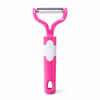 Curatator legume si fructe YIBOO roz, decojitor inox multifunctional cu maner ergonomic