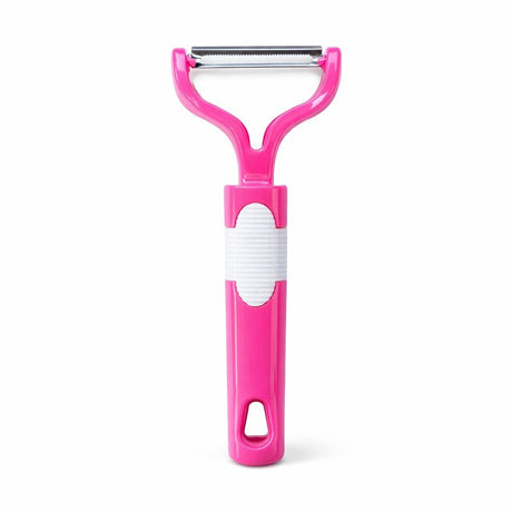 Curatator legume si fructe YIBOO roz, decojitor inox multifunctional cu maner ergonomic
