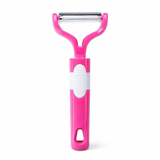 Curatator legume si fructe YIBOO roz, decojitor inox multifunctional cu maner ergonomic