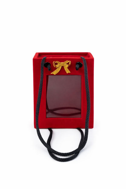 Cutie cadou din catifea rosie 6x9x3 cm cu fereastra si fundita, pentru bijuterii