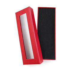 Cutie carton rosie cu fereastra 4x12x2 cm, interior negru, pentru martisor sau bijuterii