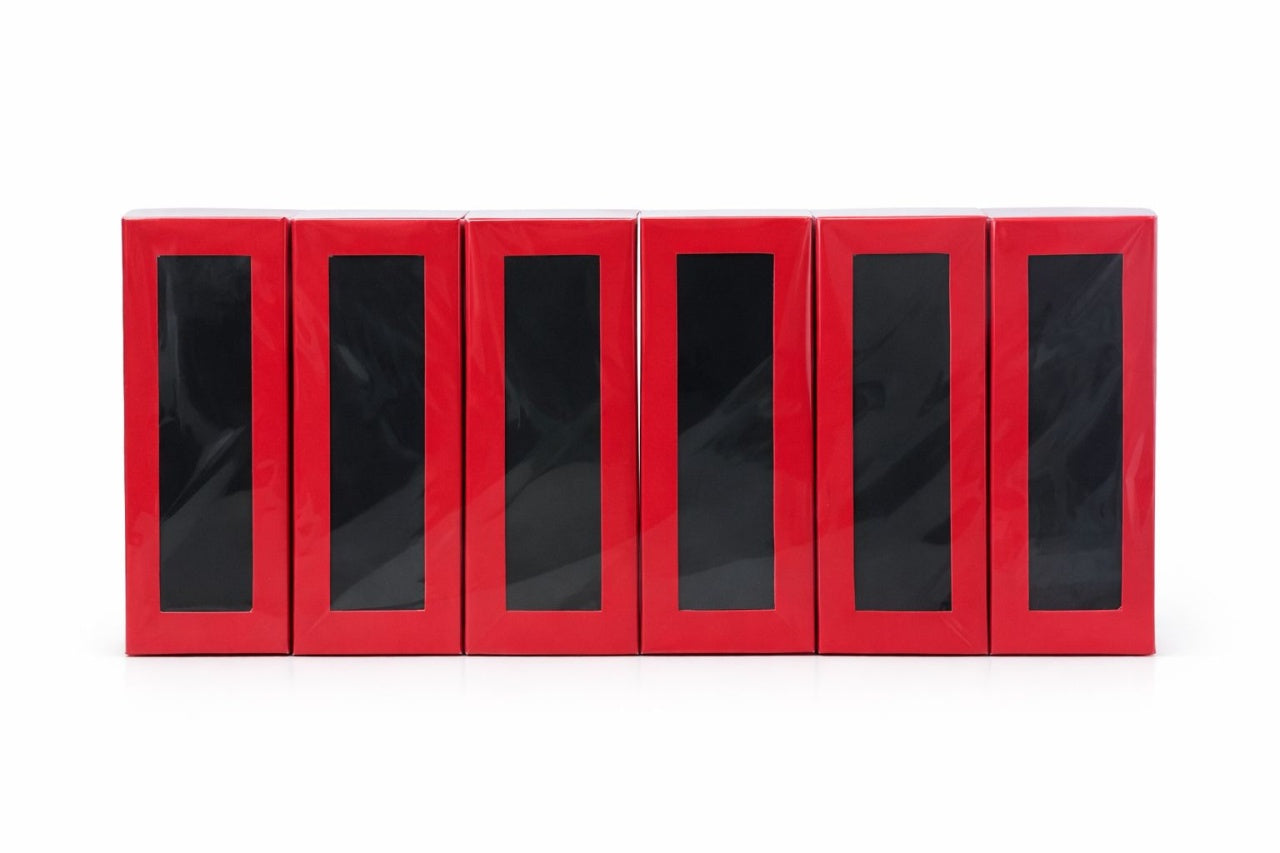 Cutie carton rosie cu fereastra 4x12x2 cm, interior negru, pentru martisor sau bijuterii