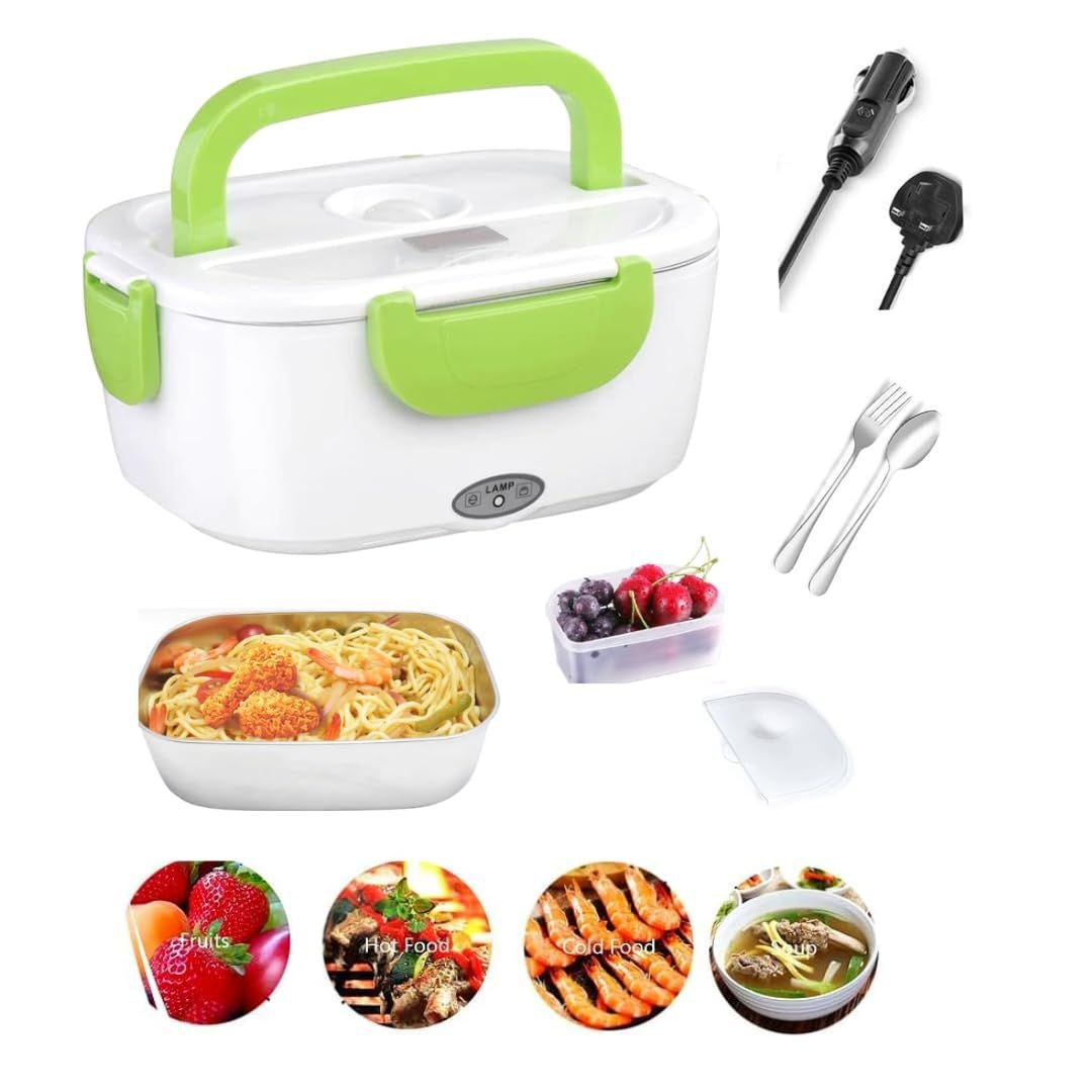 Cutie electrică pentru prânz 40W, lunch box încălzire mâncare, alb cu verde