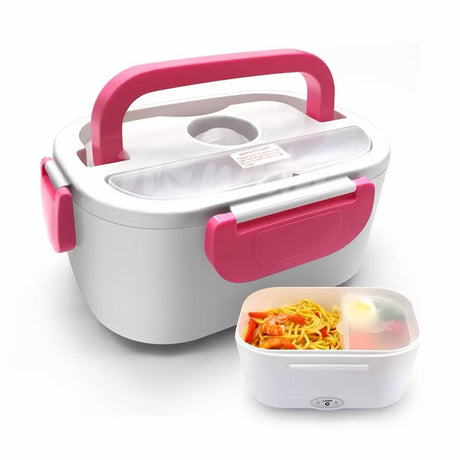 Cutie electrică pentru prânz 40W, lunch box încălzire mâncare, alb cu roz