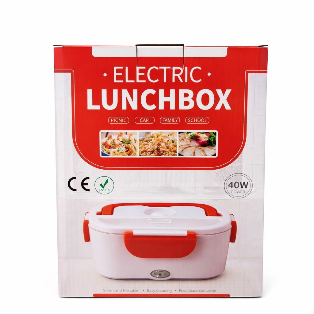 Cutie electrică pentru prânz 40W, lunch box încălzire mâncare, alb cu roșu