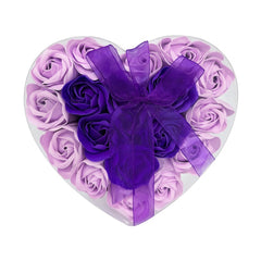 Cutie Inima cu 18 Trandafiri din Sapun Lila si Mov, Cadou Romantic Luxury 15x15 cm