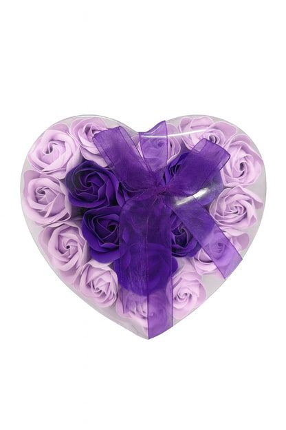 Cutie Inima cu 18 Trandafiri din Sapun Lila si Mov, Cadou Romantic Luxury 15x15 cm