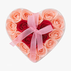 Cutie Inima cu 18 Trandafiri din Sapun Roz si Rosu, Cadou Romantic 15x15 cm