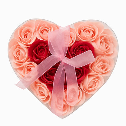 Cutie Inima cu 18 Trandafiri din Sapun Roz si Rosu, Cadou Romantic 15x15 cm
