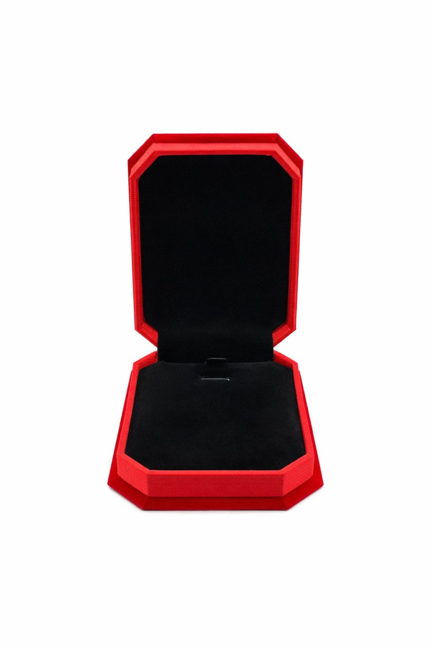 Cutie octogonala catifea rosie 7.5x10x3.5 cm cu interior negru, pentru bijuterii sau martisor