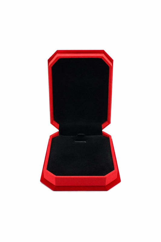 Cutie octogonala catifea rosie 7.5x10x3.5 cm cu interior negru, pentru bijuterii sau martisor
