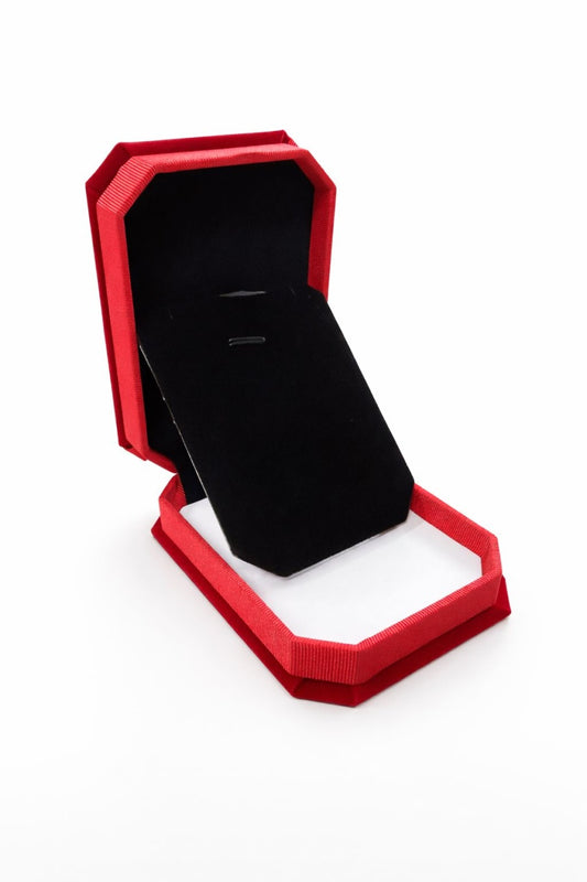 Cutie octogonala catifea rosie 7.5x10x3.5 cm cu interior negru, pentru bijuterii sau martisor