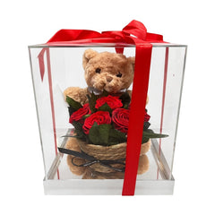 Cutie Premium Teddy Bear cu Trandafiri Criogenati 30x25x24 cm Cadou Romantic