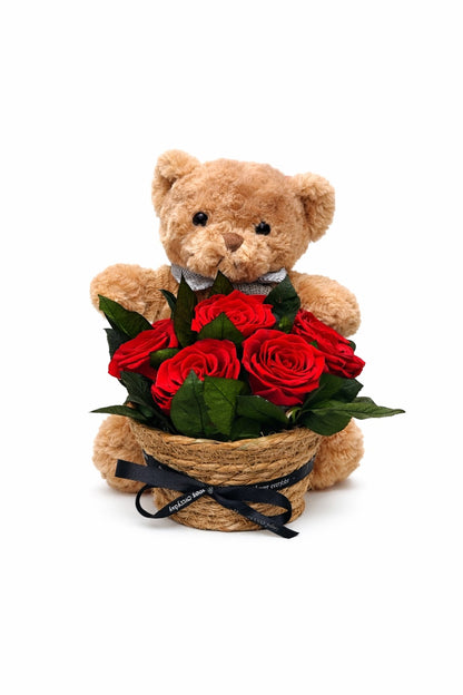Cutie Premium Teddy Bear cu Trandafiri Criogenati 30x25x24 cm Cadou Romantic