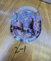 Cutie săpun transparentă decorativă cu flori mov, 12x8 cm