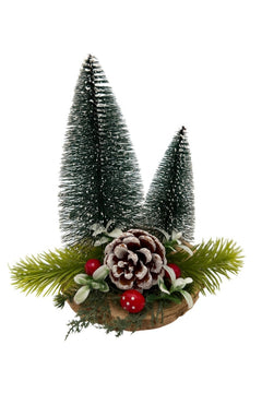 Decor craciun cu brazi mini, con zapacit si baze naturale , aranjament rustic, 16x16cm