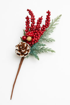 DECORATIUNE CRACIUN CRENGUTA CU CON BOABE ROSII SI CIUPERCUTA, 33CM