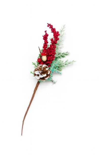 DECORATIUNE CRACIUN CRENGUTA CU CON BOABE ROSII SI CIUPERCUTA, 33CM