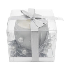 Decoratiune Craciun cu lumare argintie cadou , model elegant ambalat cu funda,