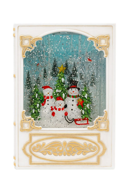 Decoratiune Craciun tip carte cu lumini LED, colinde si ninsoare, baterii si acumulator, 23x16x11cm