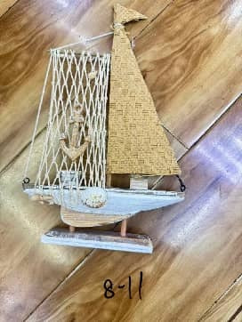 Decoratiune marină din lemn, model barcă cu pânze, 20 cm